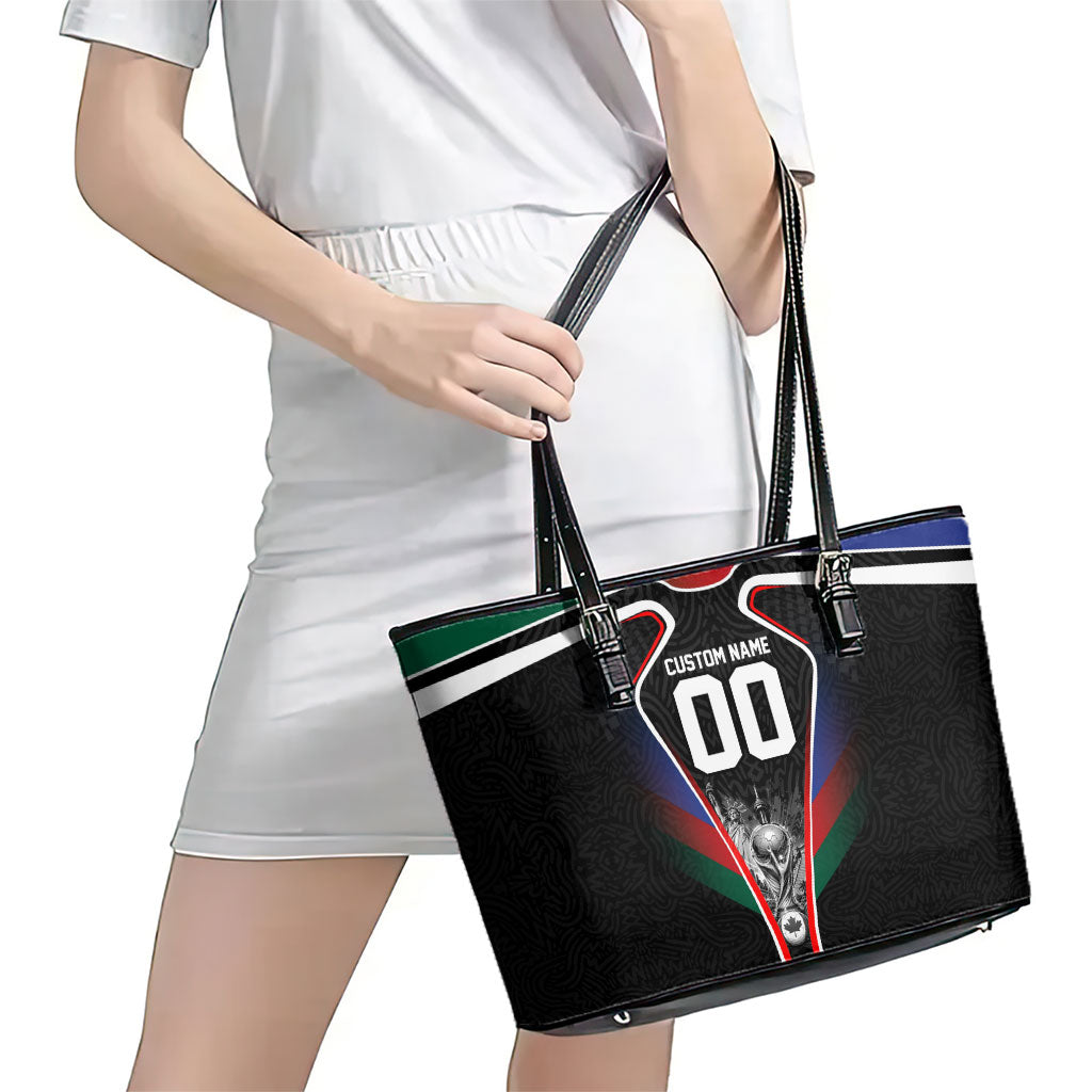 Personalized World Football 2026 Host Nations Leather Tote Bag USA Canada Mexico Soccer Trophy
