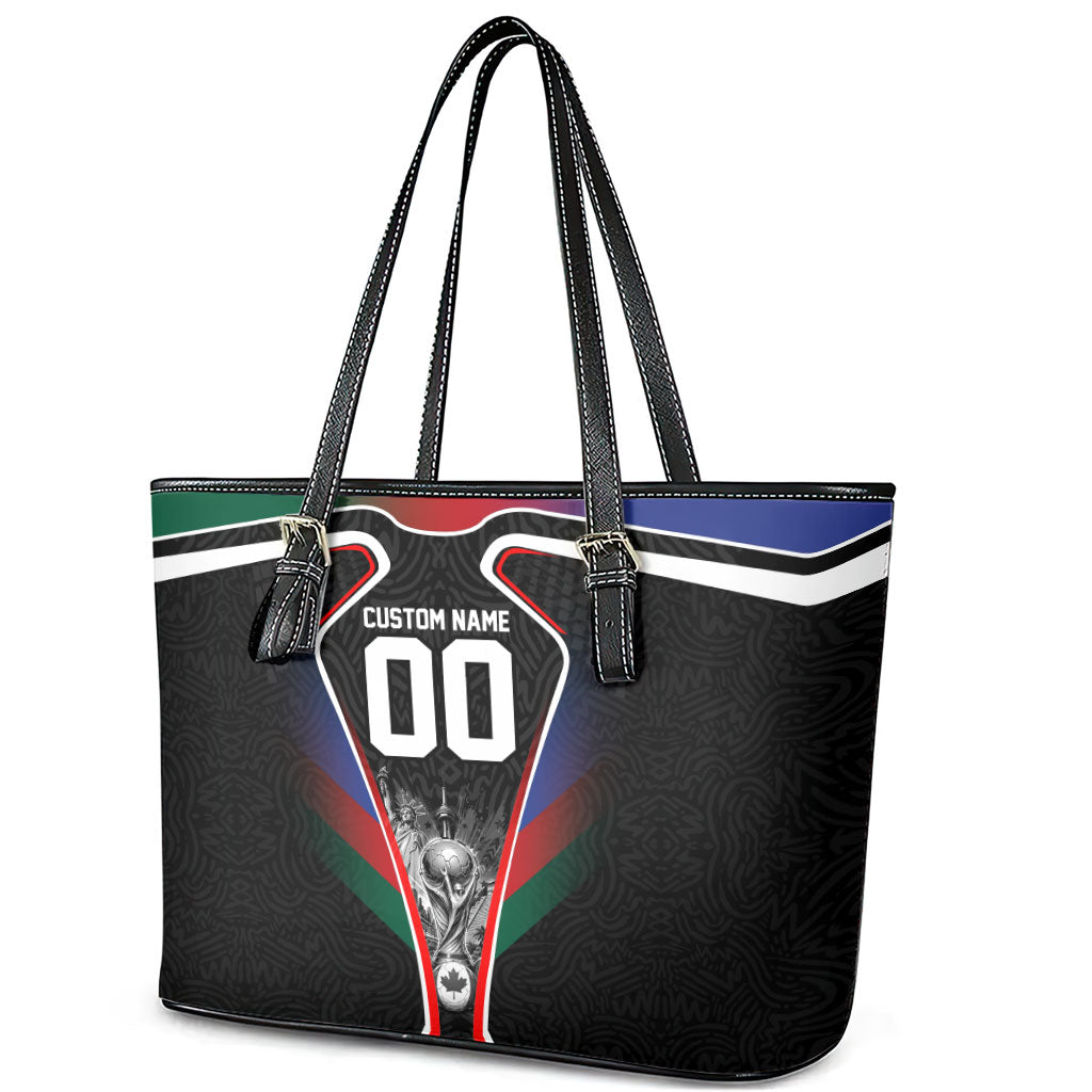 Personalized World Football 2026 Host Nations Leather Tote Bag USA Canada Mexico Soccer Trophy