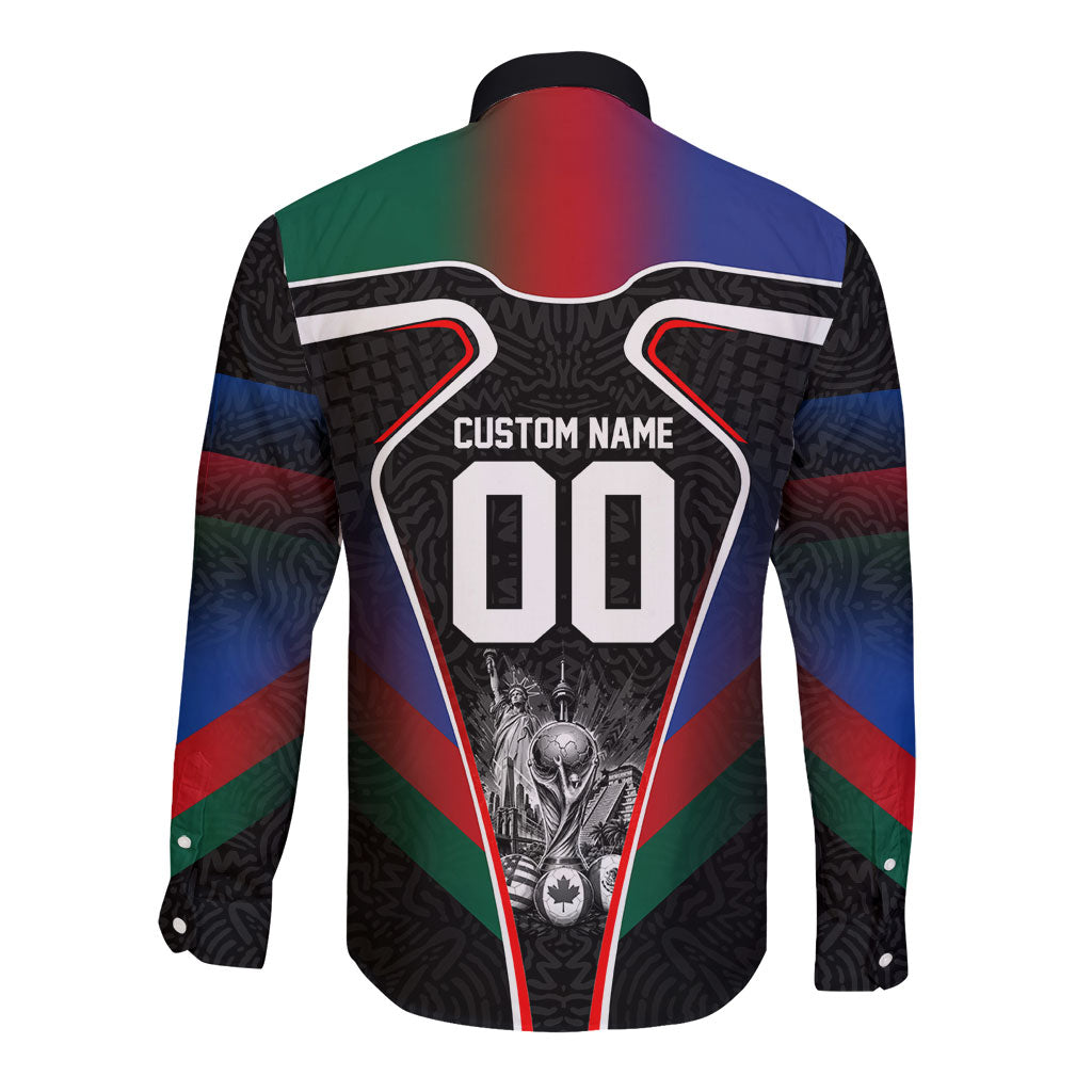 Personalized World Football 2026 Host Nations Long Sleeve Button Shirt USA Canada Mexico Soccer Trophy