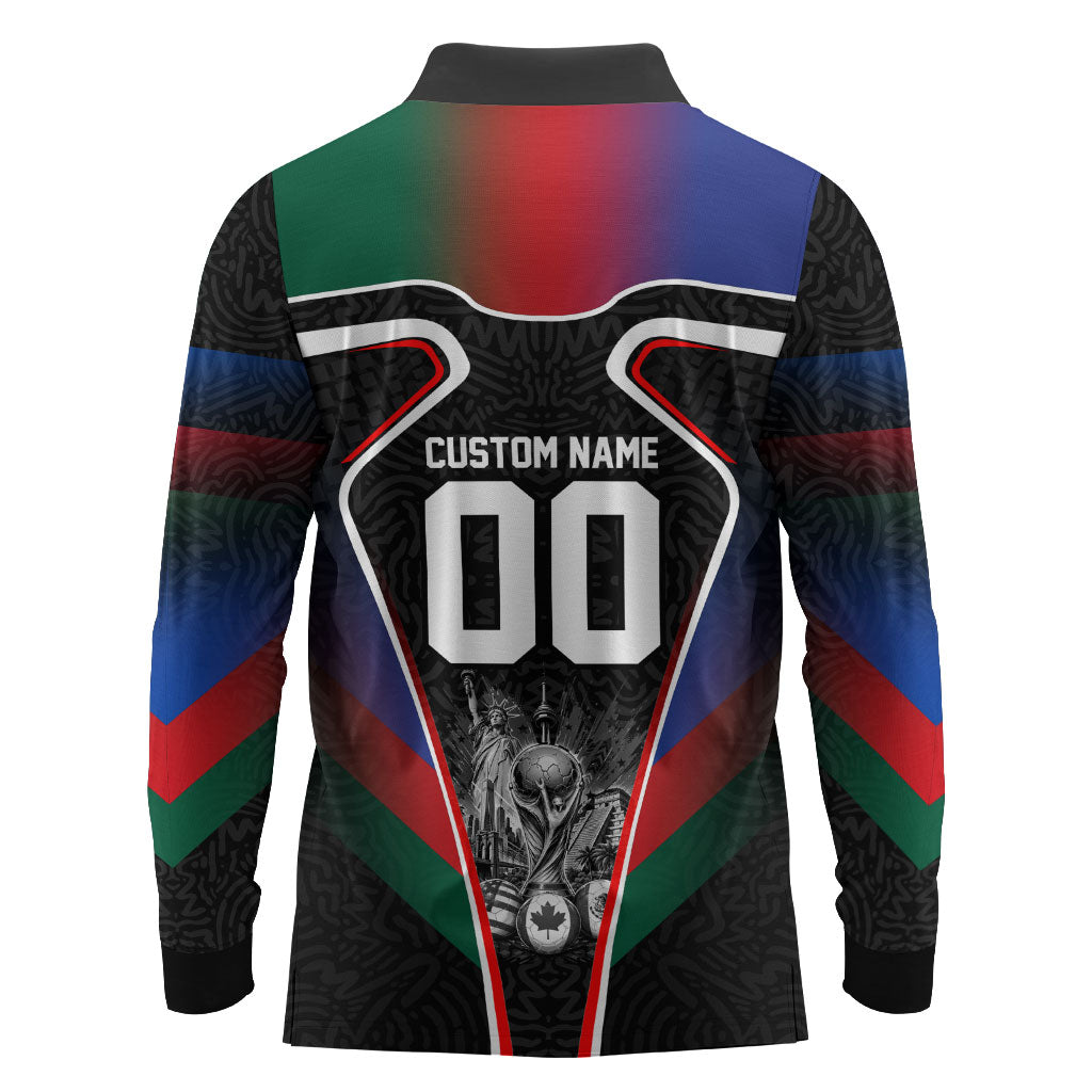Personalized World Football 2026 Host Nations Long Sleeve Polo Shirt USA Canada Mexico Soccer Trophy