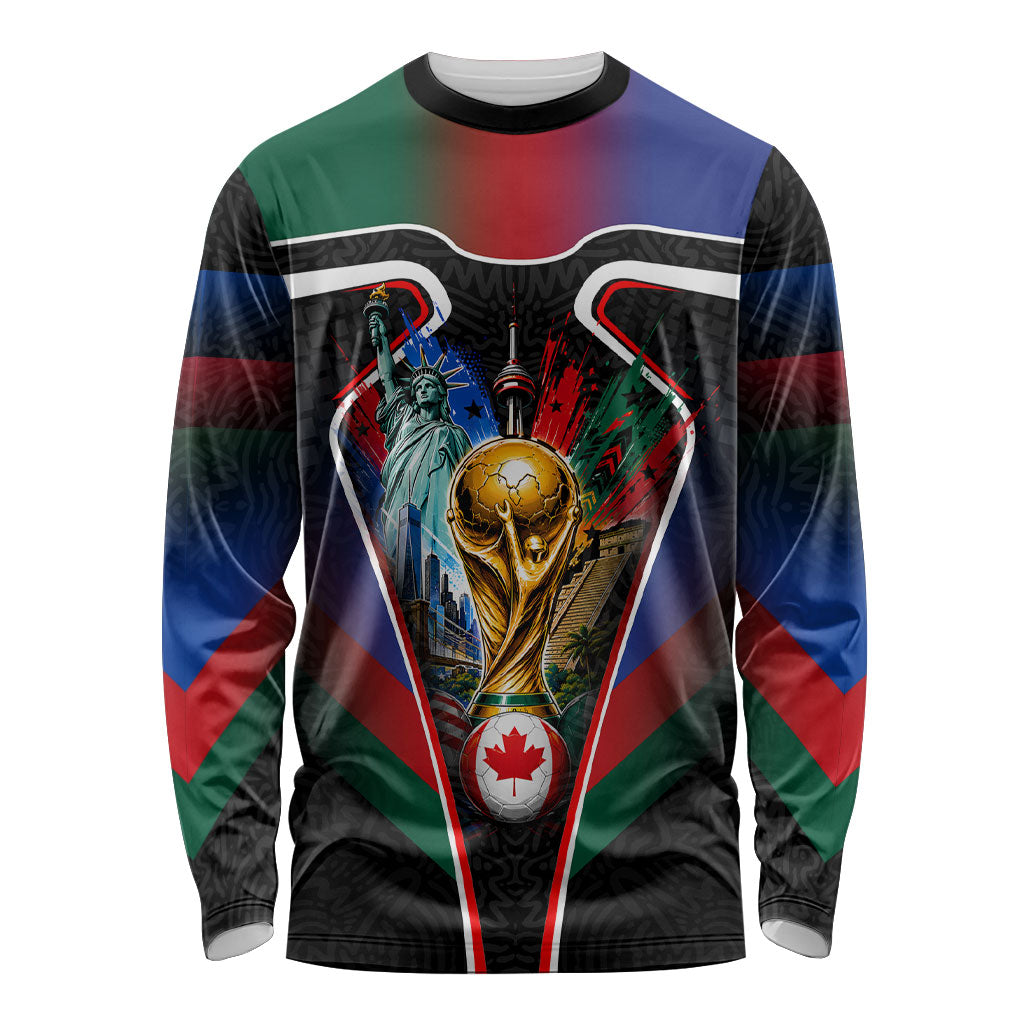 Personalized World Football 2026 Host Nations Long Sleeve Shirt USA Canada Mexico Soccer Trophy