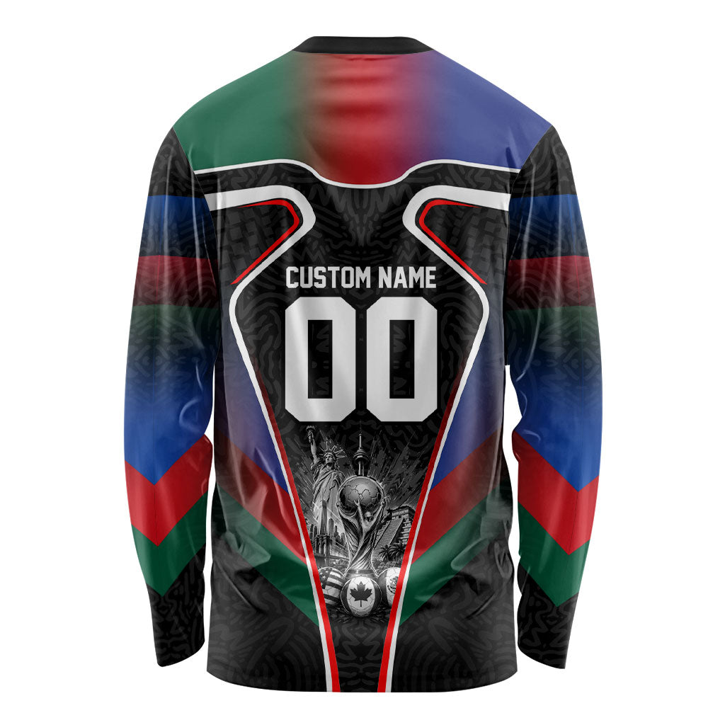 Personalized World Football 2026 Host Nations Long Sleeve Shirt USA Canada Mexico Soccer Trophy