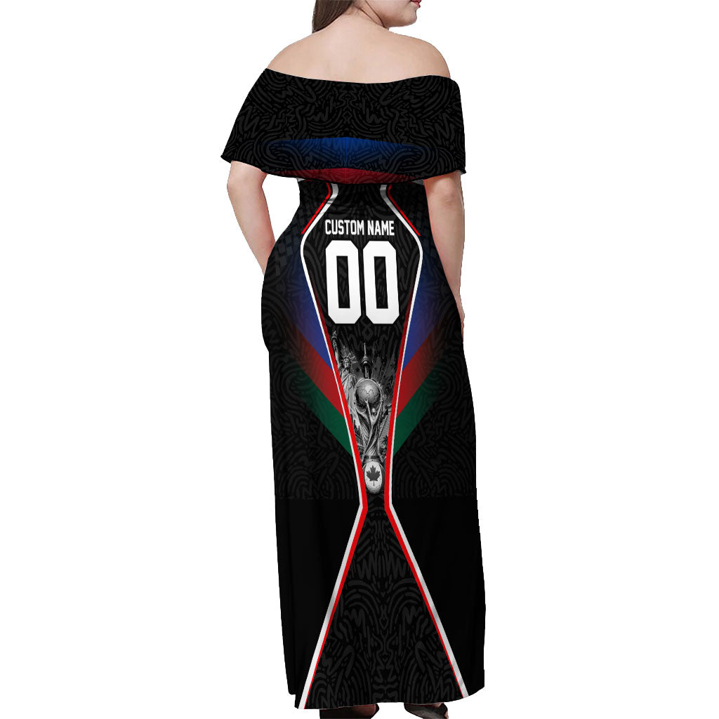 Personalized World Football 2026 Host Nations Off Shoulder Maxi Dress USA Canada Mexico Soccer Trophy