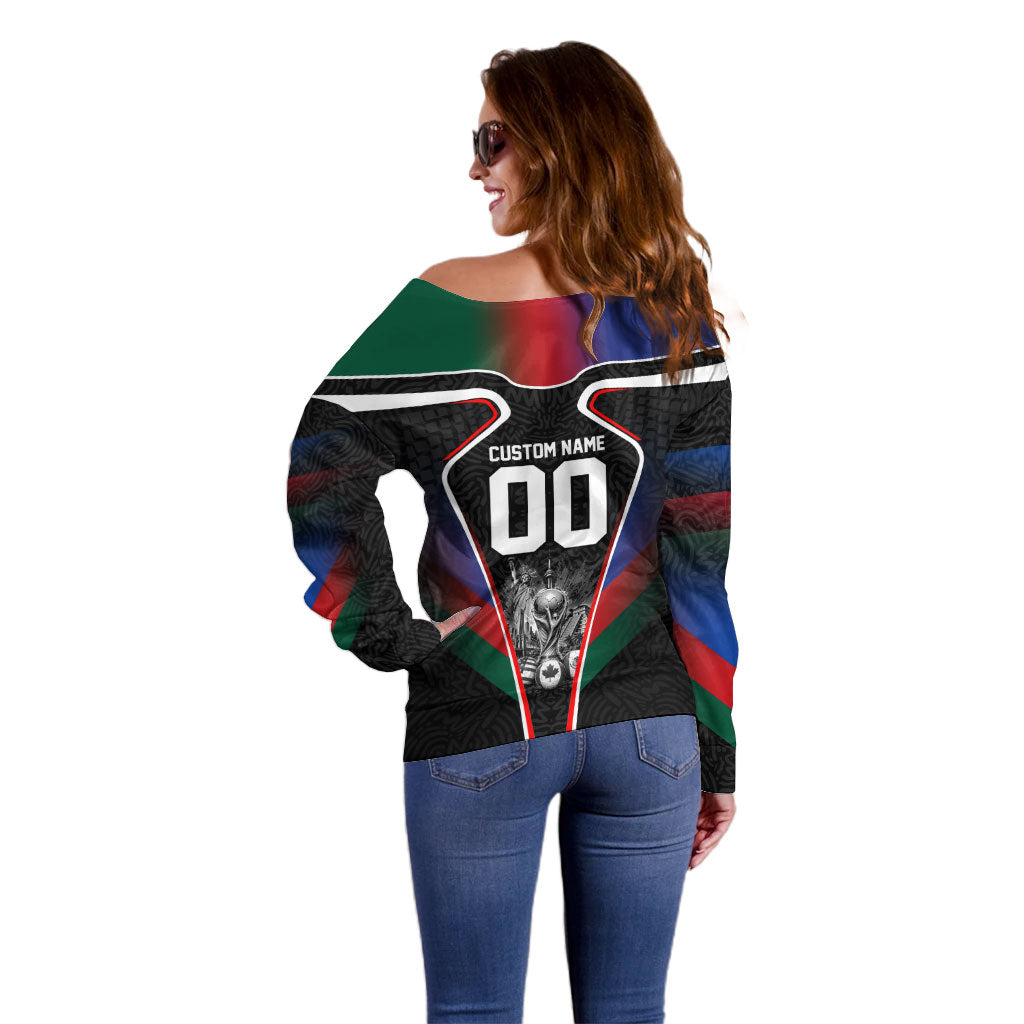 Personalized World Football 2026 Host Nations Off Shoulder Sweater USA Canada Mexico Soccer Trophy