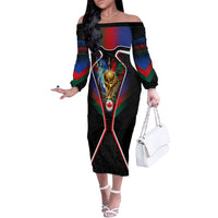 Personalized World Football 2026 Host Nations Off The Shoulder Long Sleeve Dress USA Canada Mexico Soccer Trophy