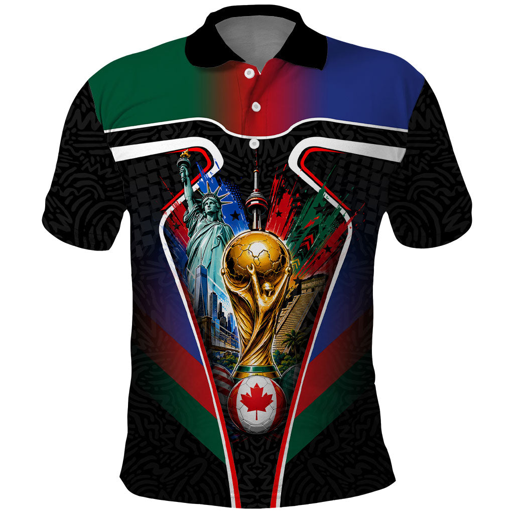 Personalized World Football 2026 Host Nations Polo Shirt USA Canada Mexico Soccer Trophy
