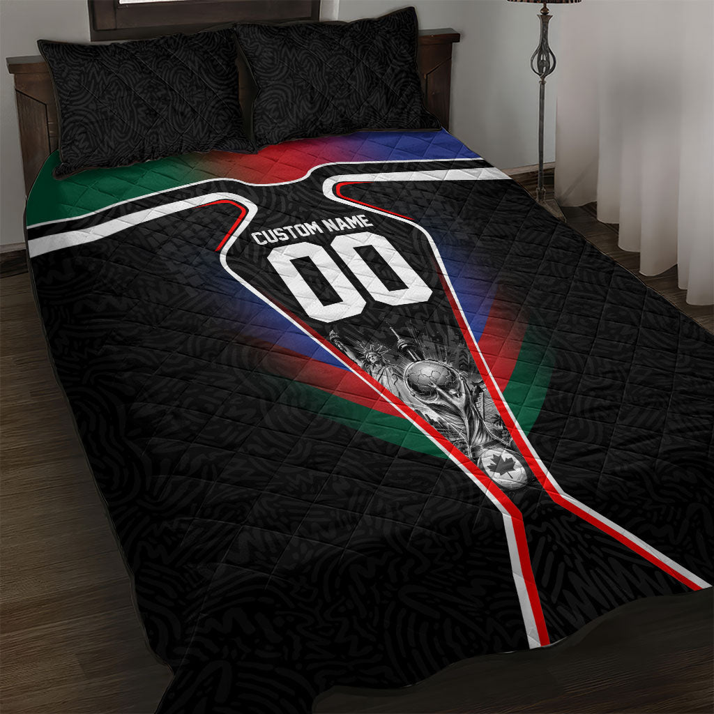 Personalized World Football 2026 Host Nations Quilt Bed Set USA Canada Mexico Soccer Trophy