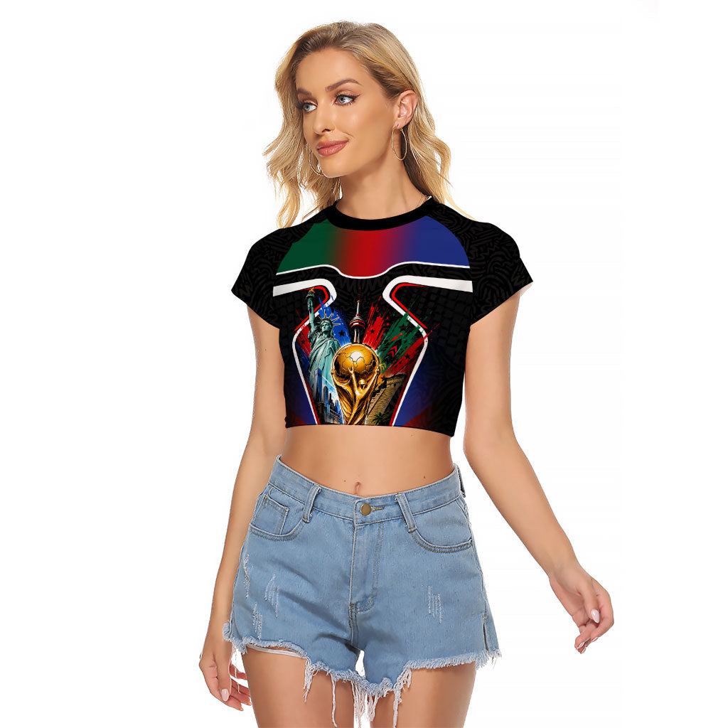 Personalized World Football 2026 Host Nations Raglan Cropped T Shirt USA Canada Mexico Soccer Trophy