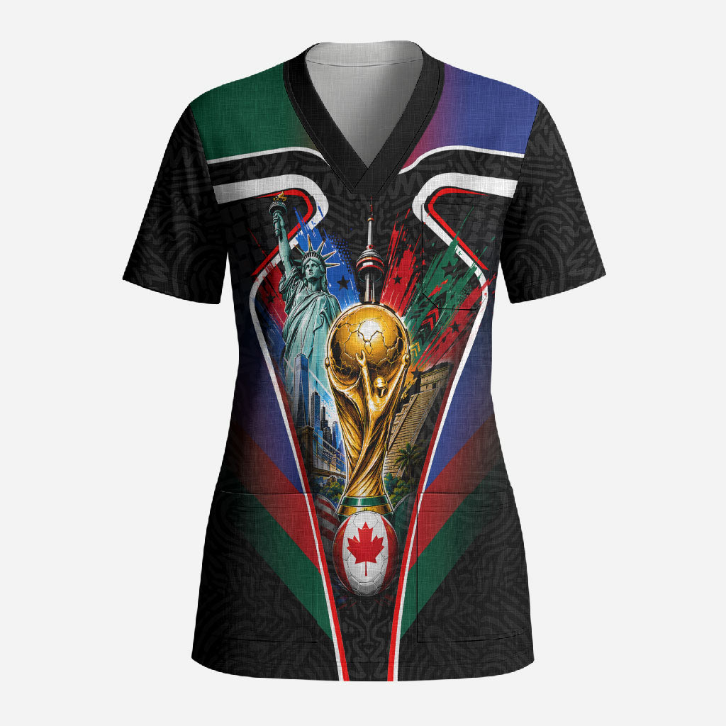 Personalized World Football 2026 Host Nations Scrub Top USA Canada Mexico Soccer Trophy