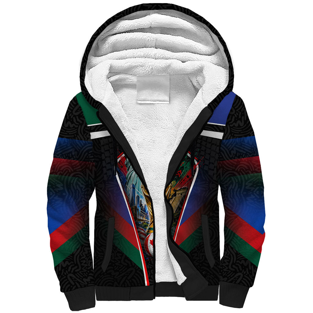 Personalized World Football 2026 Host Nations Sherpa Hoodie USA Canada Mexico Soccer Trophy