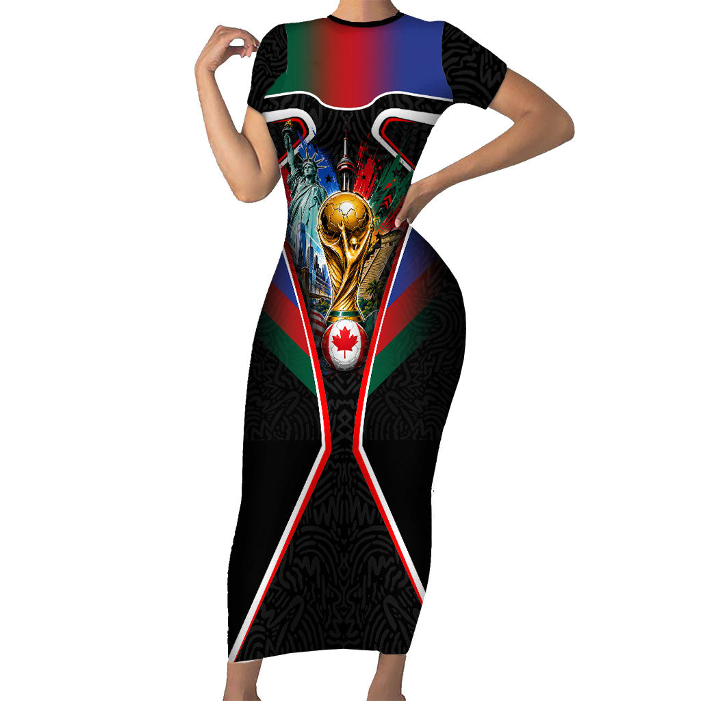 Personalized World Football 2026 Host Nations Short Sleeve Bodycon Dress USA Canada Mexico Soccer Trophy