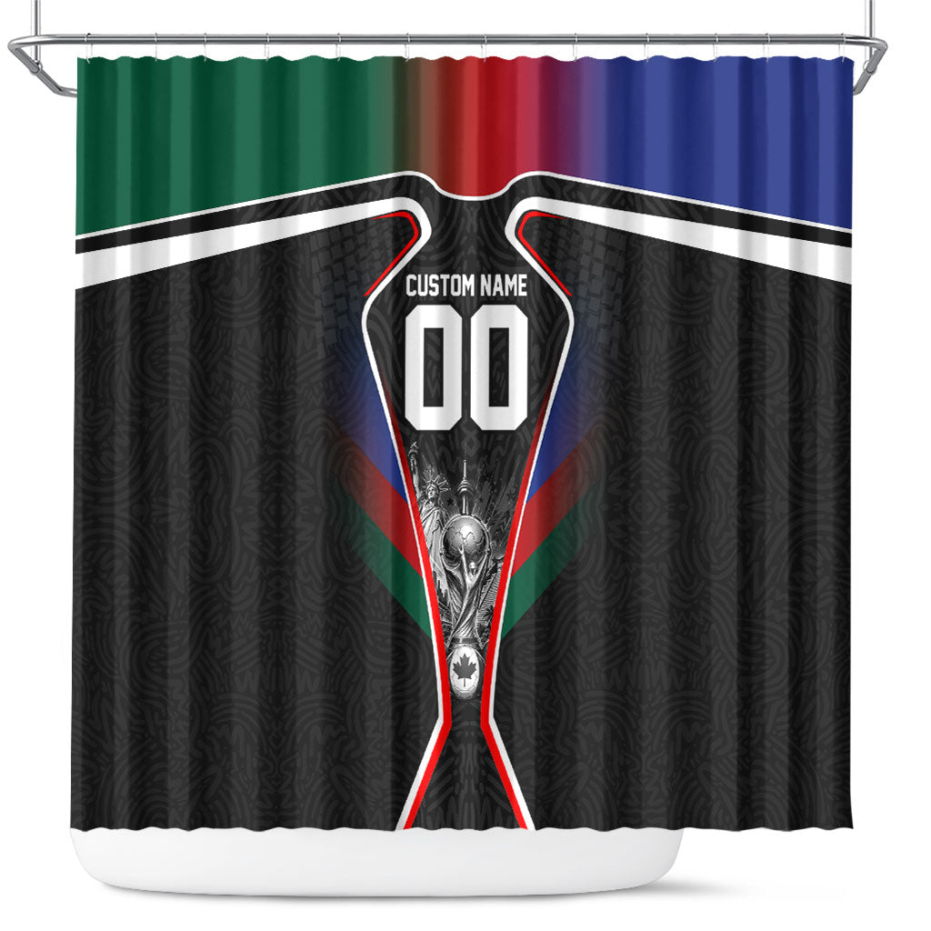 Personalized World Football 2026 Host Nations Shower Curtain USA Canada Mexico Soccer Trophy