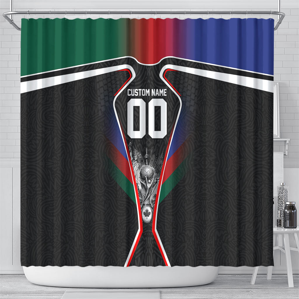 Personalized World Football 2026 Host Nations Shower Curtain USA Canada Mexico Soccer Trophy