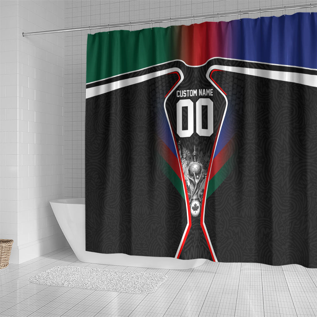Personalized World Football 2026 Host Nations Shower Curtain USA Canada Mexico Soccer Trophy