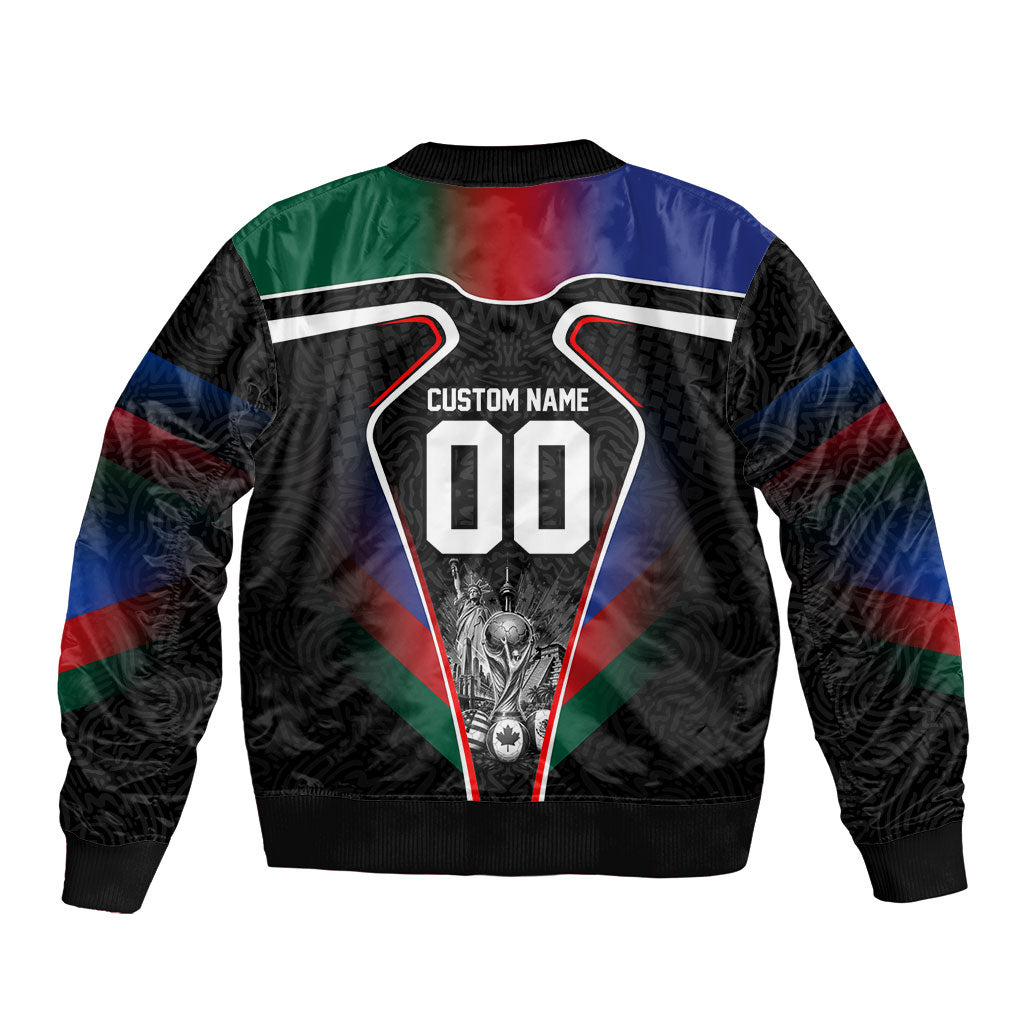 Personalized World Football 2026 Host Nations Sleeve Zip Bomber Jacket USA Canada Mexico Soccer Trophy