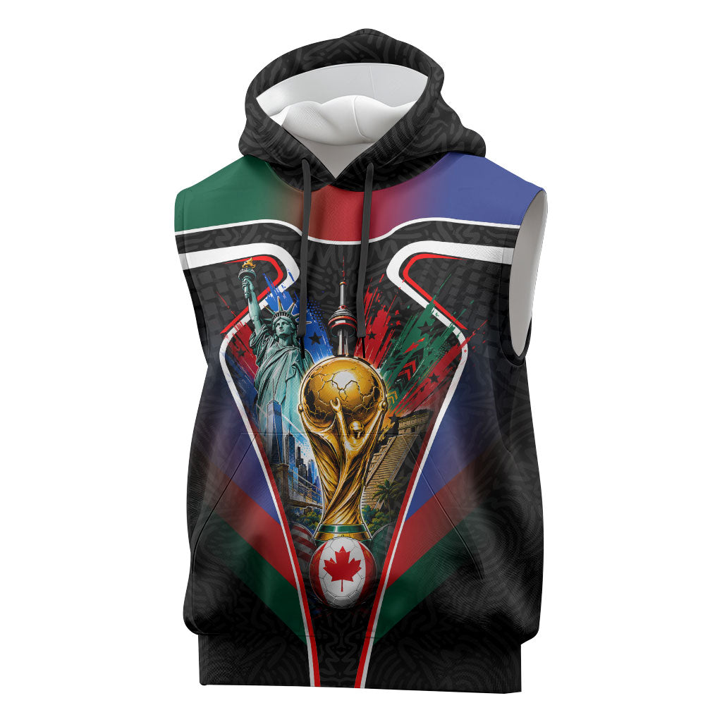 Personalized World Football 2026 Host Nations Sleeveless Hoodie USA Canada Mexico Soccer Trophy