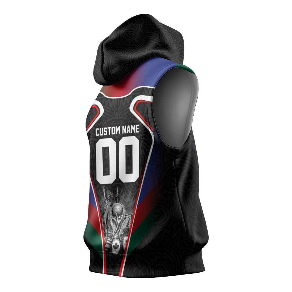 Personalized World Football 2026 Host Nations Sleeveless Hoodie USA Canada Mexico Soccer Trophy