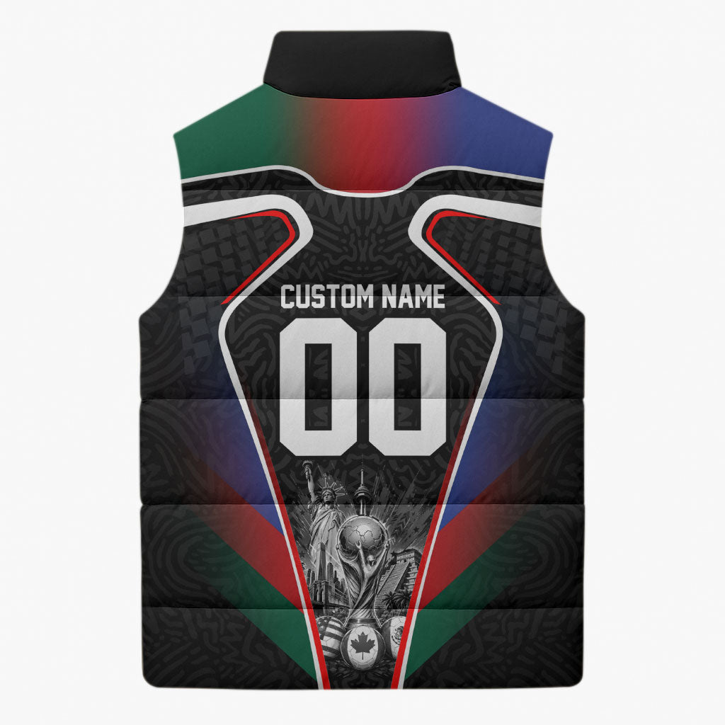 Personalized World Football 2026 Host Nations Sleeveless Puffer Jacket USA Canada Mexico Soccer Trophy