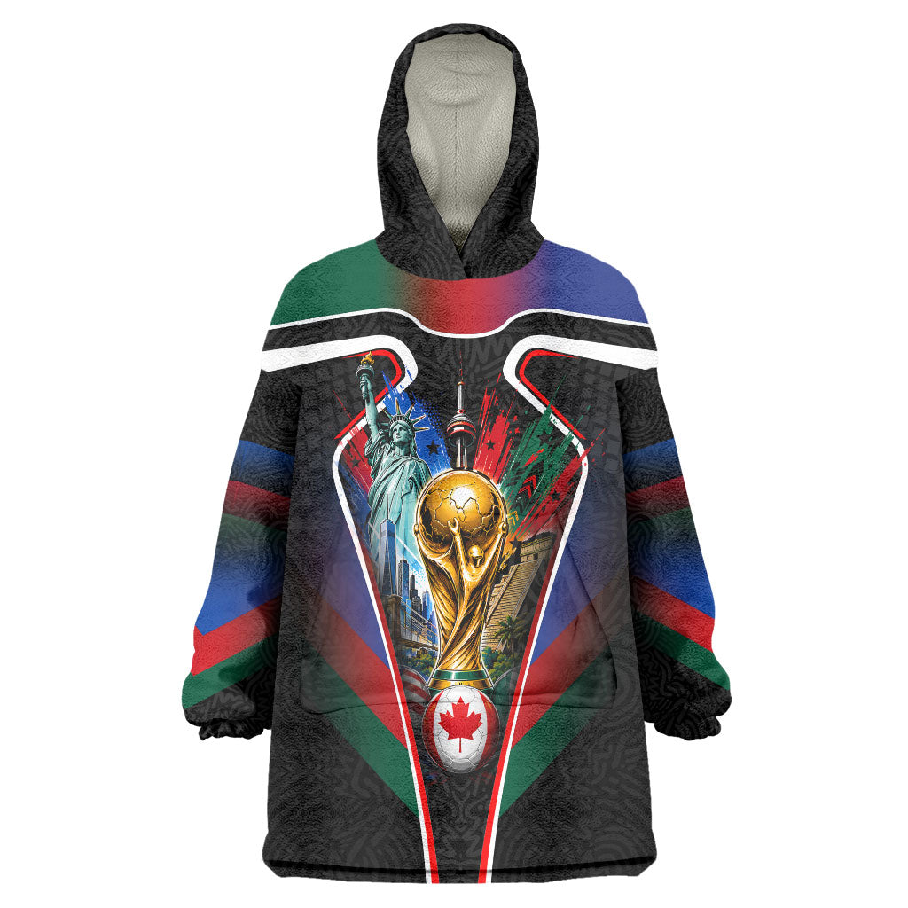 Personalized World Football 2026 Host Nations Wearable Blanket Hoodie USA Canada Mexico Soccer Trophy