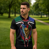 Personalized World Football 2026 Host Nations Zipper Polo Shirt USA Canada Mexico Soccer Trophy