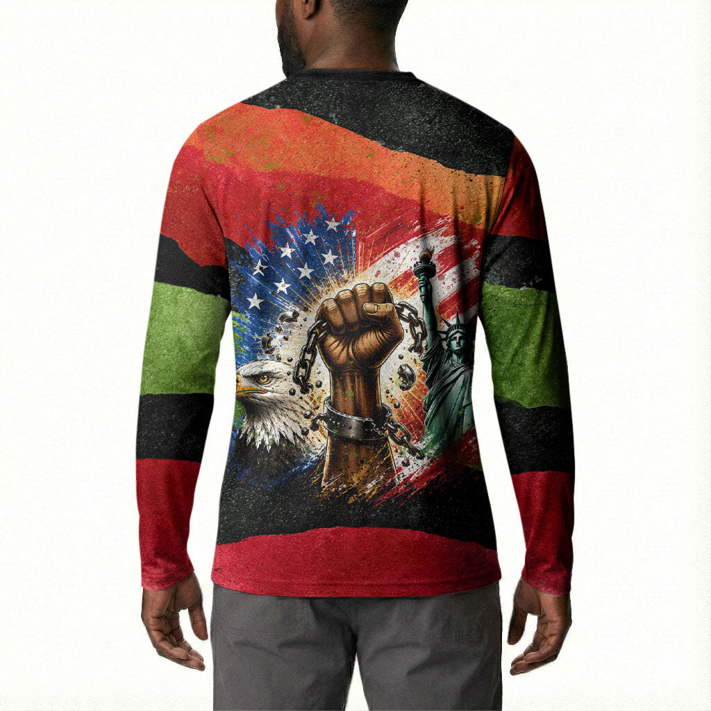 Happy 250th You Still Owe Us Black Pride Button Sweatshirt Pan African Flag Broken Chains - Statue Of Liberty