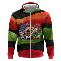 Happy 250th You Still Owe Us Black Pride Hoodie Pan African Flag Broken Chains - Statue Of Liberty