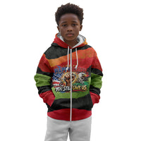 Happy 250th You Still Owe Us Black Pride Kid Hoodie Pan African Flag Broken Chains - Statue Of Liberty