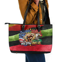 Happy 250th You Still Owe Us Black Pride Leather Tote Bag Pan African Flag Broken Chains - Statue Of Liberty