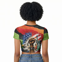 Happy 250th You Still Owe Us Black Pride Raglan Cropped T shirt Pan African Flag Broken Chains - Statue Of Liberty