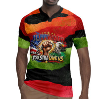 Happy 250th You Still Owe Us Black Pride Rugby Jersey Pan African Flag Broken Chains - Statue Of Liberty
