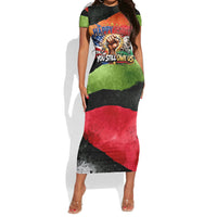 Happy 250th You Still Owe Us Black Pride Short Sleeve Bodycon Dress Pan African Flag Broken Chains - Statue Of Liberty