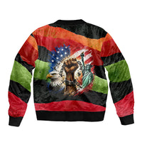 Happy 250th You Still Owe Us Black Pride Sleeve Zip Bomber Jacket Pan African Flag Broken Chains - Statue Of Liberty