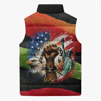 Happy 250th You Still Owe Us Black Pride Sleeveless Puffer Jacket Pan African Flag Broken Chains - Statue Of Liberty