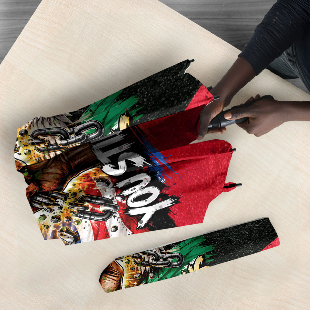 Happy 250th You Still Owe Us Black Pride Umbrella Pan African Flag Broken Chains - Statue Of Liberty