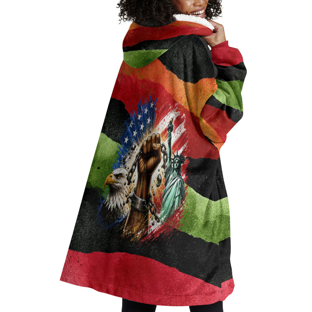 Happy 250th You Still Owe Us Black Pride Wearable Blanket Hoodie Pan African Flag Broken Chains - Statue Of Liberty