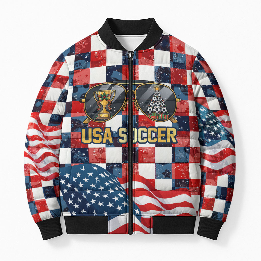 USA Soccer Summer Christmas In July Bomber Puffer Jacket Summer Santa World Football 2026