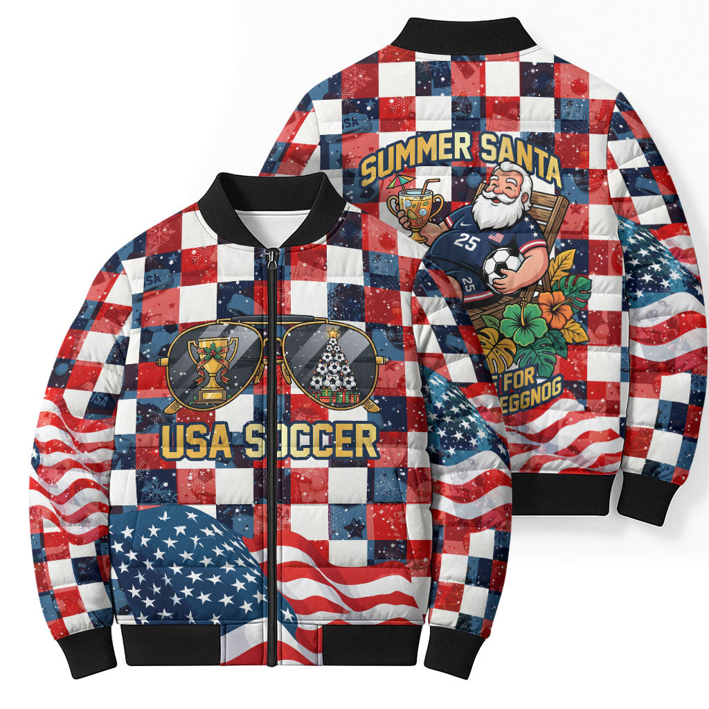 USA Soccer Summer Christmas In July Bomber Puffer Jacket Summer Santa World Football 2026