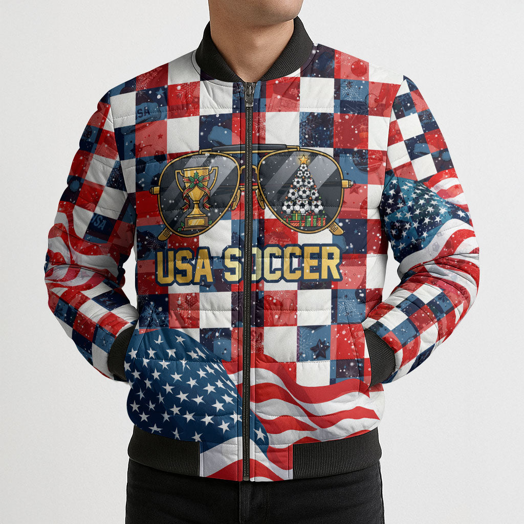 USA Soccer Summer Christmas In July Bomber Puffer Jacket Summer Santa World Football 2026