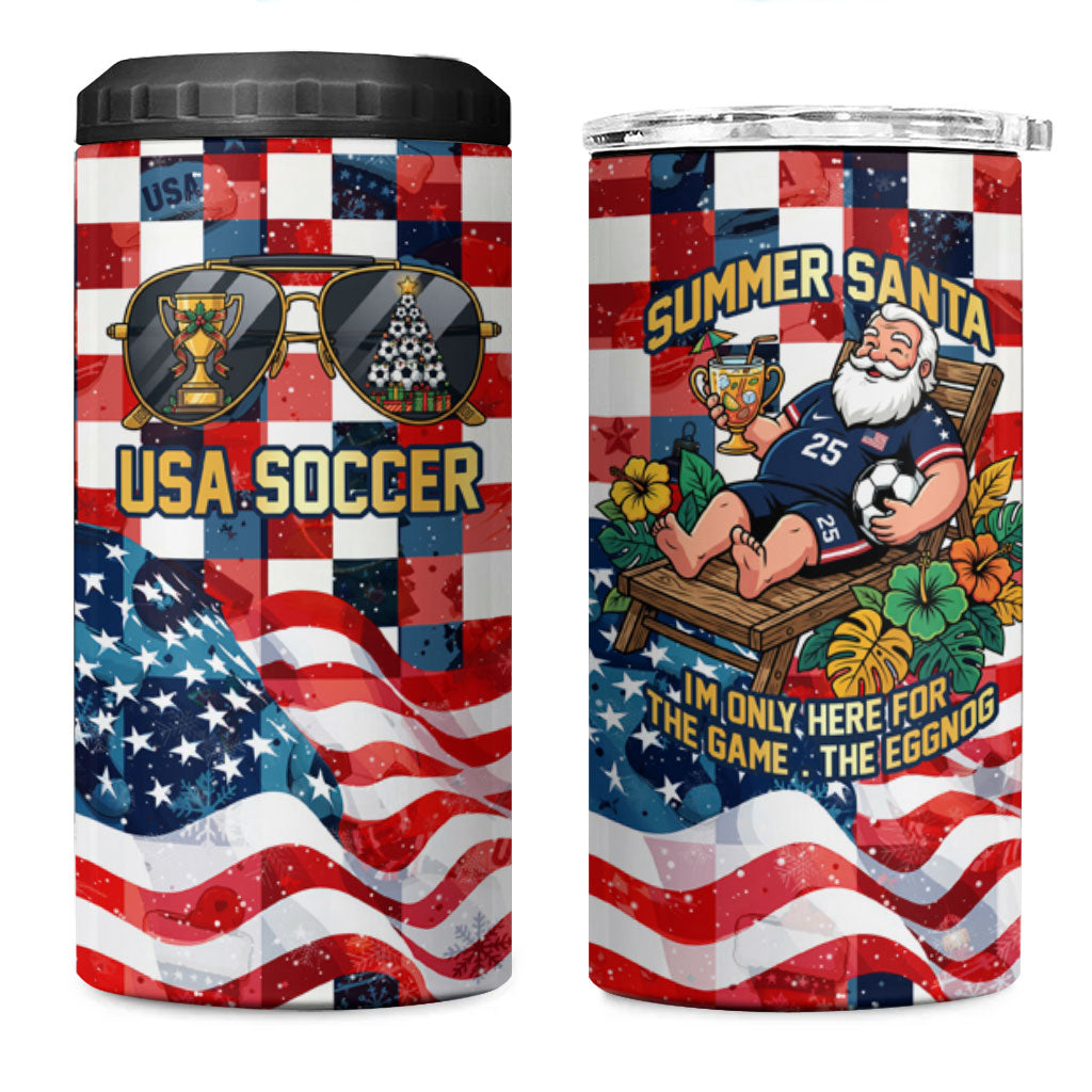 USA Soccer Summer Christmas In July 4 in 1 Can Cooler Tumbler Summer Santa World Football 2026