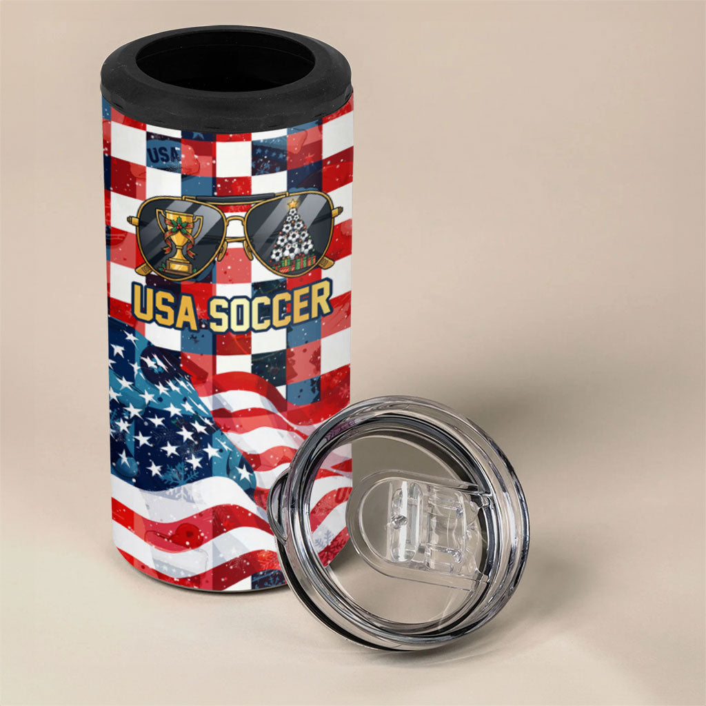 USA Soccer Summer Christmas In July 4 in 1 Can Cooler Tumbler Summer Santa World Football 2026