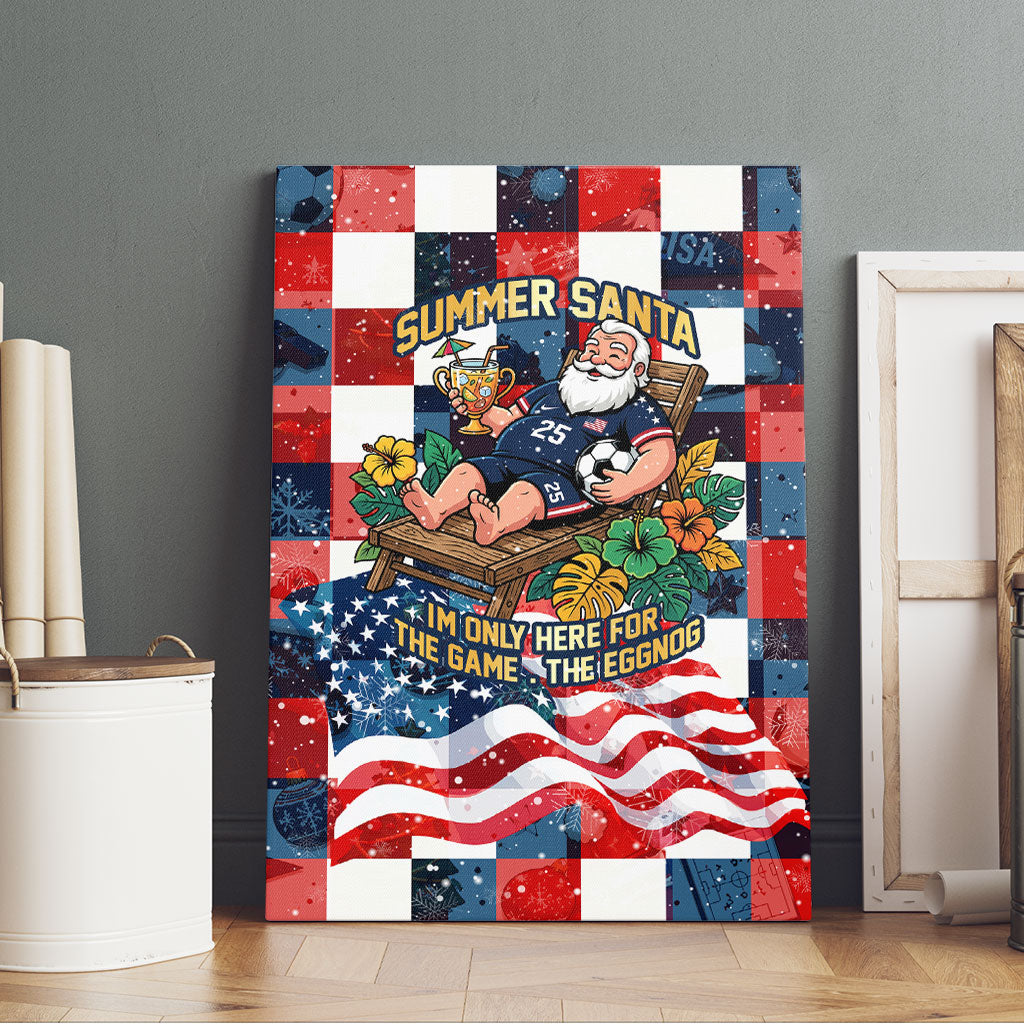 USA Soccer Summer Christmas In July Canvas Wall Art Summer Santa World Football 2026