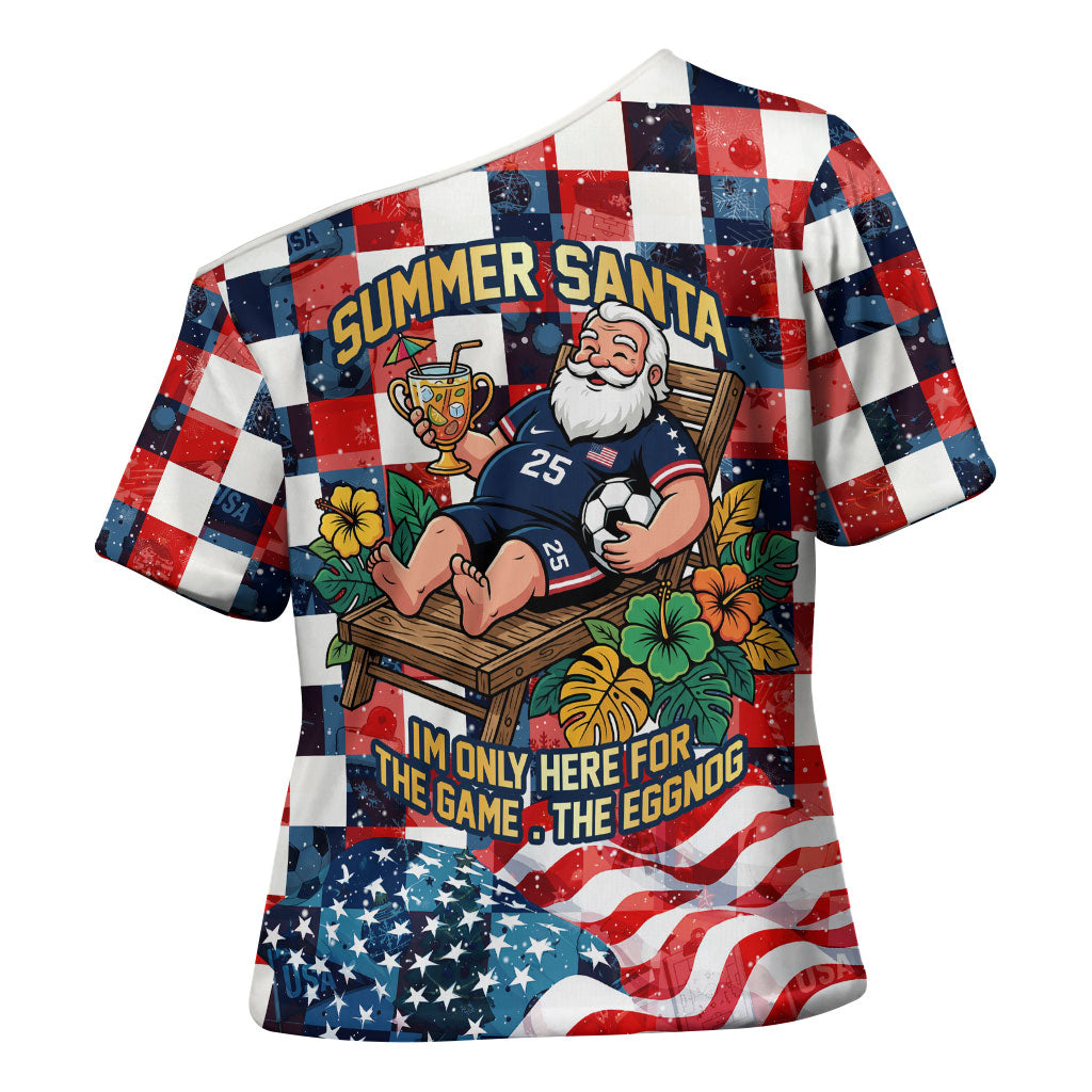 USA Soccer Summer Christmas In July Cross Shoulder Shirt Summer Santa World Football 2026