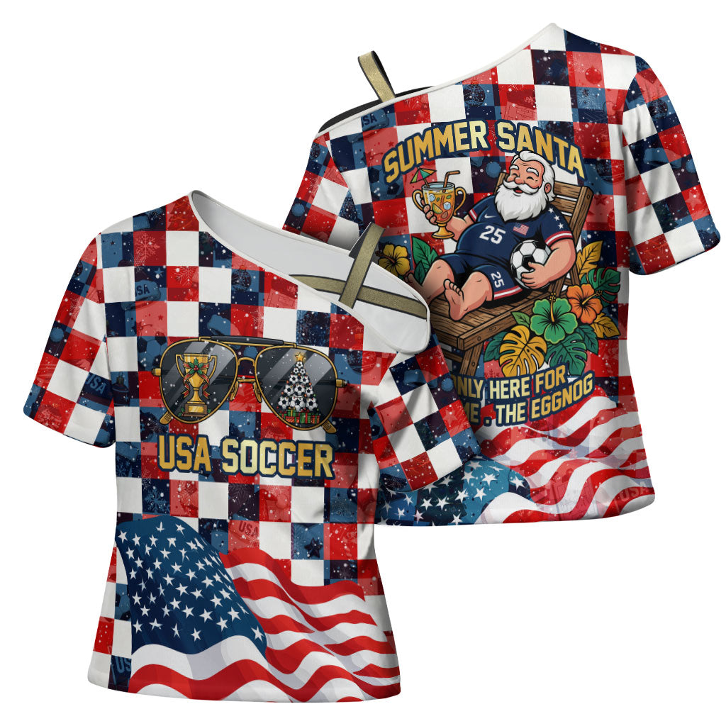 USA Soccer Summer Christmas In July Cross Shoulder Shirt Summer Santa World Football 2026