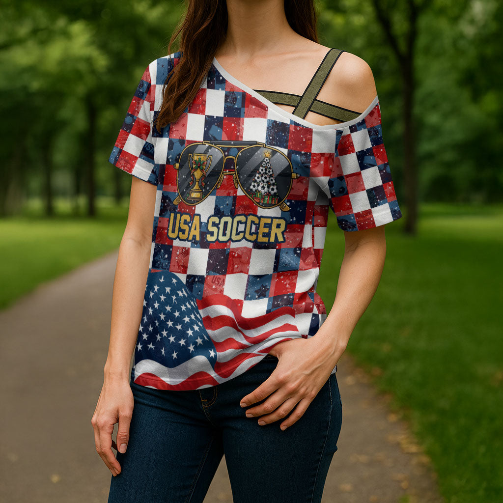 USA Soccer Summer Christmas In July Cross Shoulder Shirt Summer Santa World Football 2026