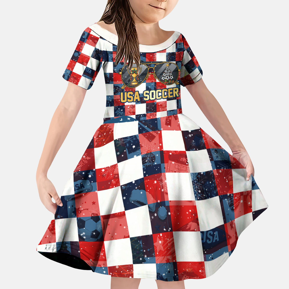 USA Soccer Summer Christmas In July Kid Short Sleeve Dress Summer Santa World Football 2026