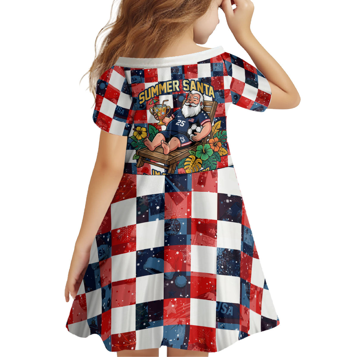 USA Soccer Summer Christmas In July Kid Short Sleeve Dress Summer Santa World Football 2026
