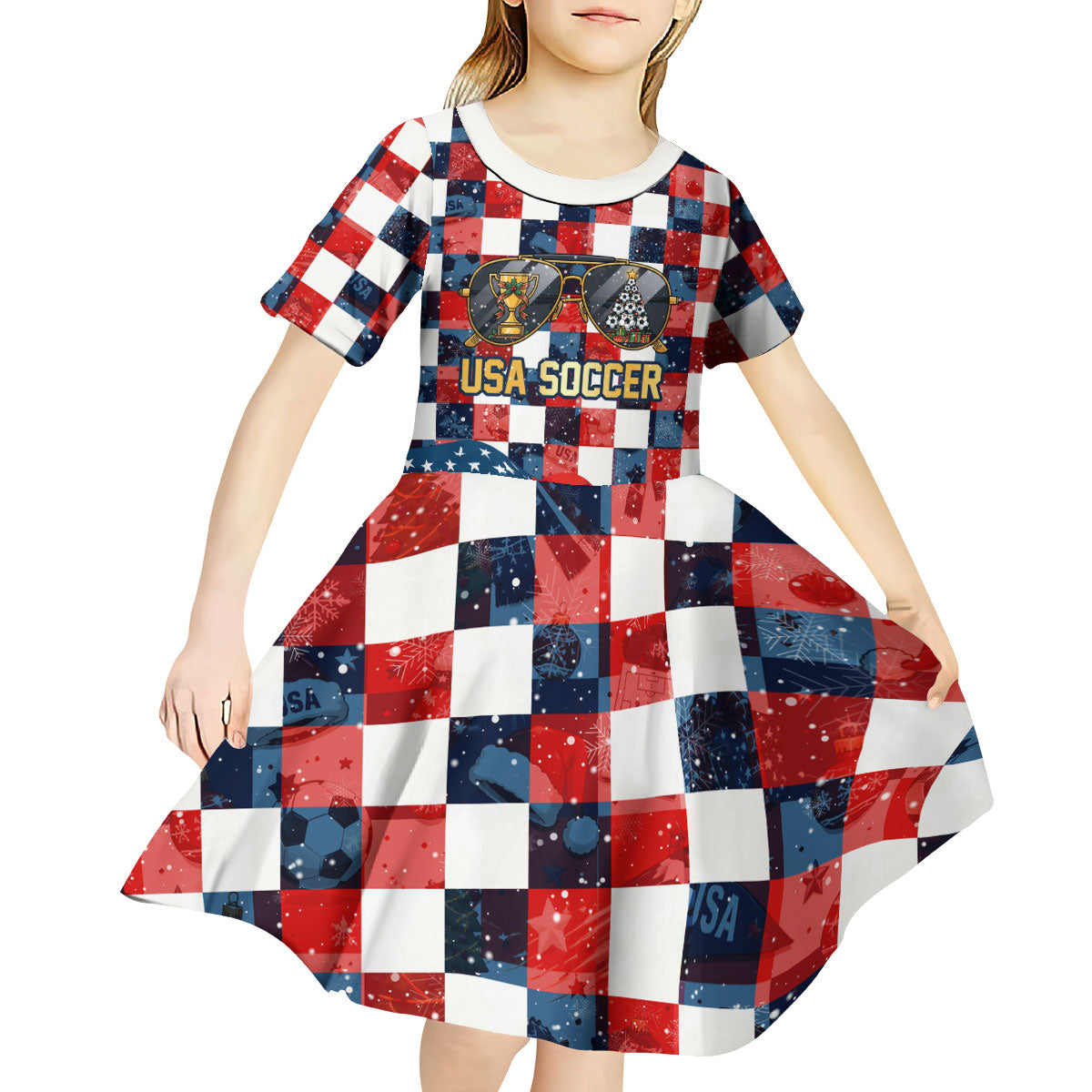 USA Soccer Summer Christmas In July Kid Short Sleeve Dress Summer Santa World Football 2026
