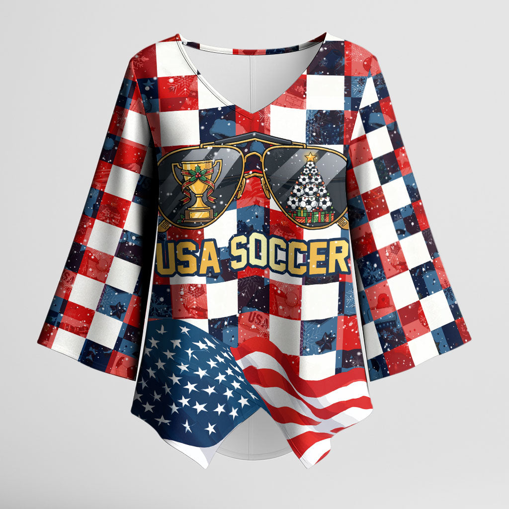 USA Soccer Summer Christmas In July Kimono Sleeve Blouse Summer Santa World Football 2026