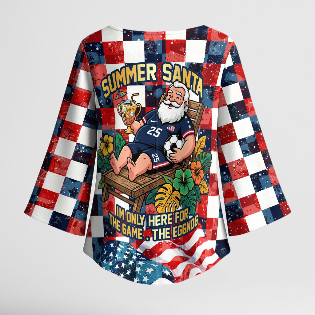 USA Soccer Summer Christmas In July Kimono Sleeve Blouse Summer Santa World Football 2026
