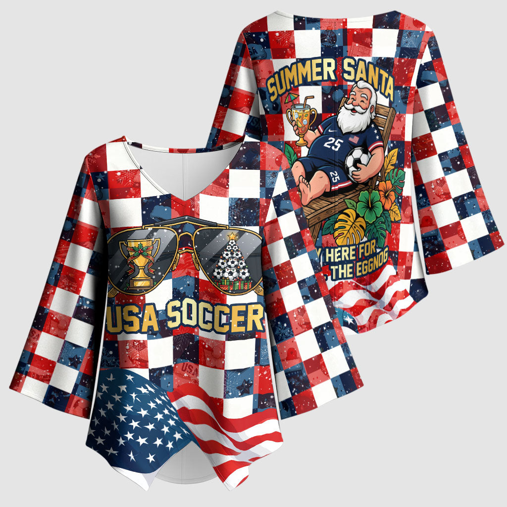 USA Soccer Summer Christmas In July Kimono Sleeve Blouse Summer Santa World Football 2026